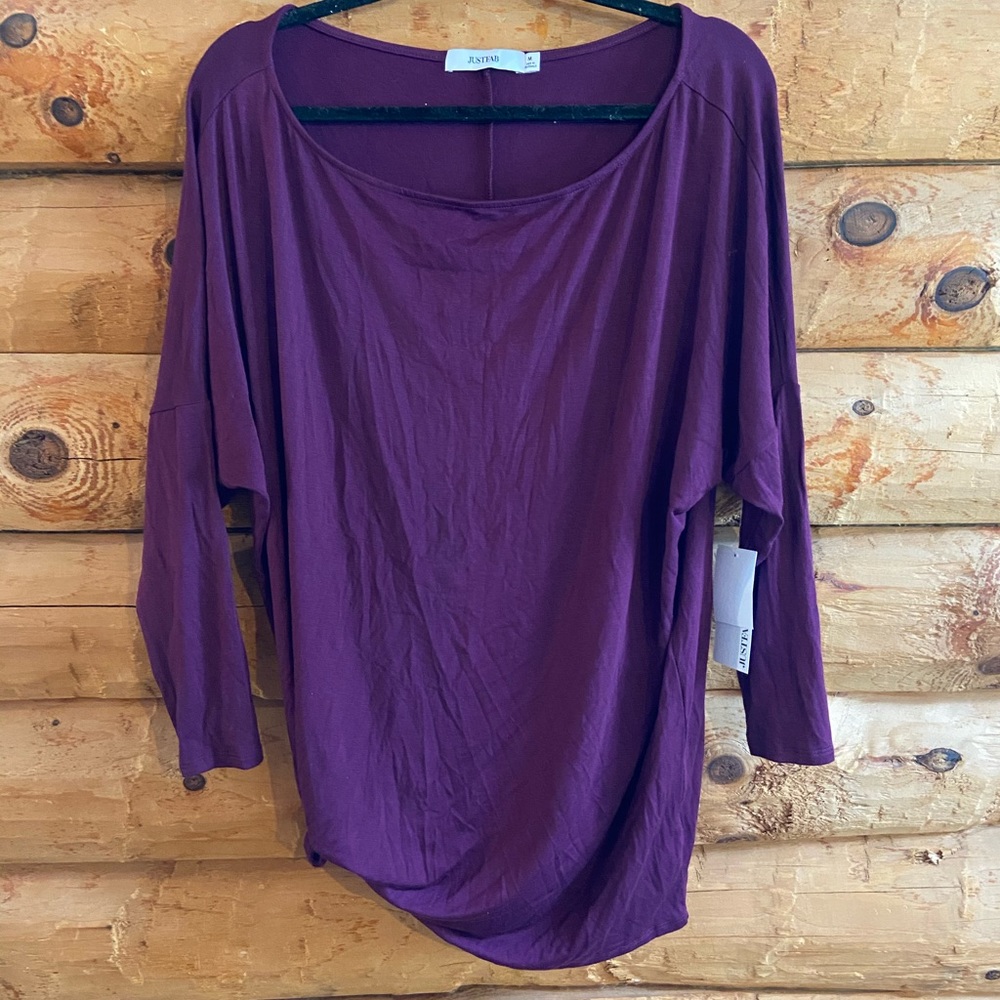 Maroon long sleeve tee shirt with tied bottom